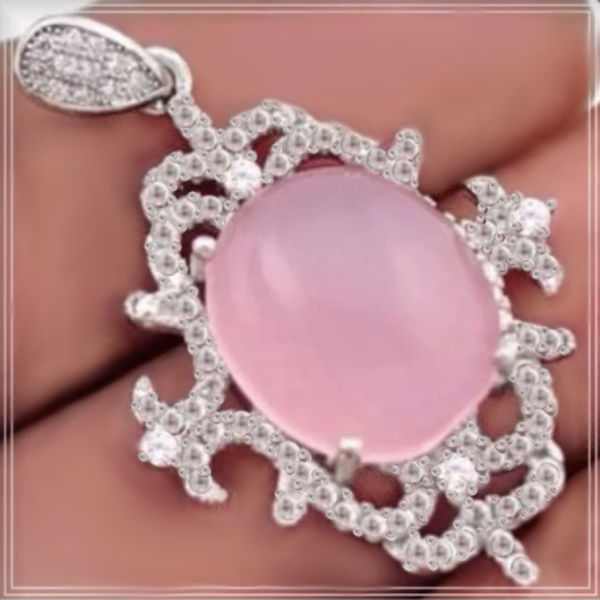 10.35 Cts Pink Chalcedony, White Topaz Pendant Solid.925 Sterling Silver - BELLADONNA