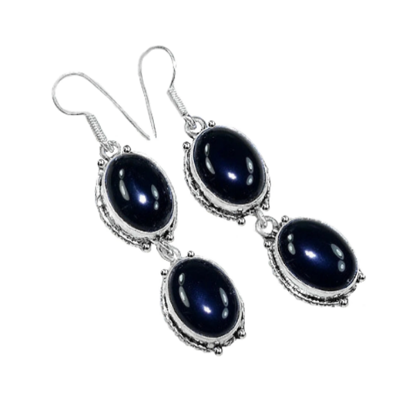 Handmade Natural Black Onyx, Gemstone .925 Silver Earrings - BELLADONNA