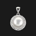 16 cts Deluxe Natural White Pearl Cz Solid .925 Sterling Silver Pendant - BELLADONNA