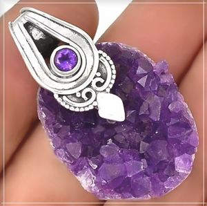 Most Beautiful Natural Purple Amethyst Druzy Heart Gemstone 925 Silver Pendant - BELLADONNA