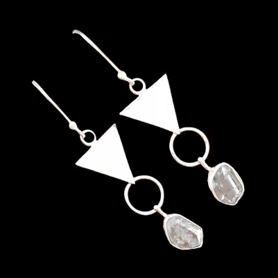 Modern Natural Herkimer Solid Sterling Silver Dangling Earrings - BELLADONNA