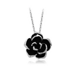 Beautiful Black Rose With White Cubic Zirconia Accents Set in 18K Necklace - BELLADONNA