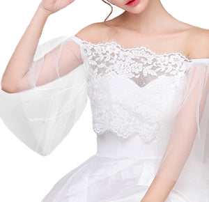 Off the Shoulder Lace Brides Dress Overlay with Sleeves - BELLADONNA