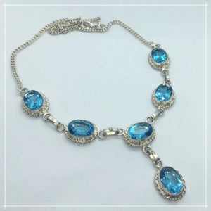 Faceted Blue Topaz Ovals .925 Sterling Silver Necklace - BELLADONNA