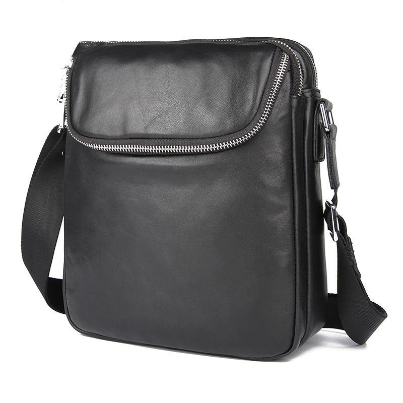 Men's Genuine Leather Simple And Practical Shoulder Messenger Bag in Black - BELLADONNA