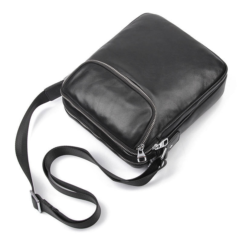 Men's Genuine Leather Simple And Practical Shoulder Messenger Bag in Black - BELLADONNA