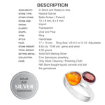 Natural Garnet and Baltic Amber Solid .925 Sterling Silver Ring Size 8.5 Adjustable - BELLADONNA