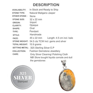 Natural Maligano Jasper Gemstone .925 Sterling Silver Pendant - BELLADONNA