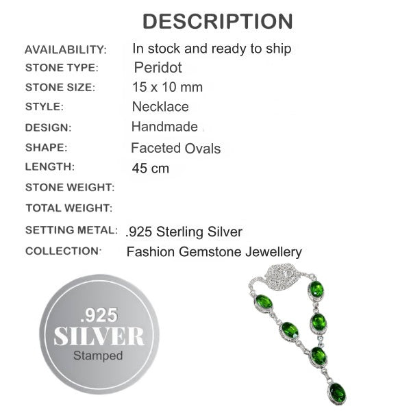 Handmade Peridot Gemstone Ovlas .925 Sterling Silver Necklace - BELLADONNA