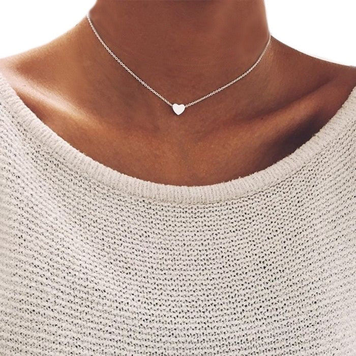 Dainty Heart Charm .925 Silver Plated Fashion Choker Necklace - BELLADONNA